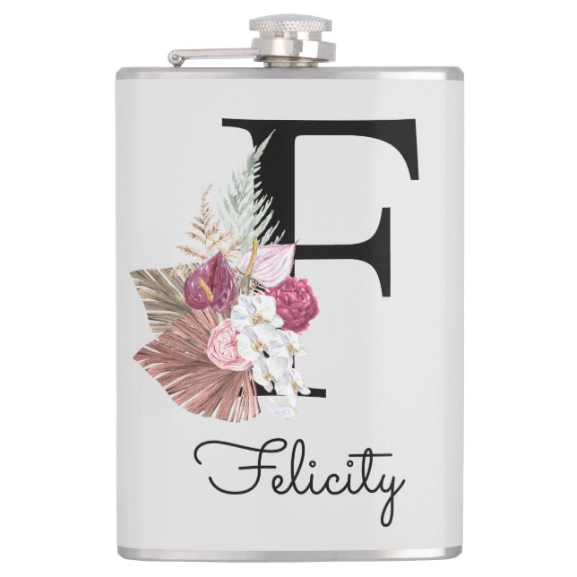 Flasques Monogramme F Initial Rose Bohème Floral (Devant)