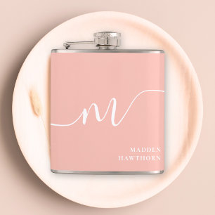 Flasques Monogramme fillette Script Calligraphie Coral Blus