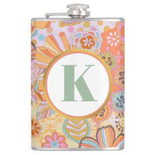 Flasques Monogramme Floral Rétro Motif Groovy