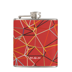 Flasques Monogramme Géométrique Abstrait Rouge Dynamique