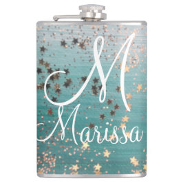 Flasques Monogramme Gold Stars sur Turquoise