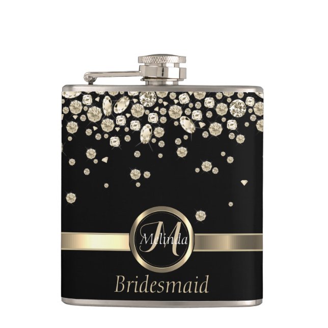 Flasques Monogramme Golden Diamond - Bridesmaid (Devant)