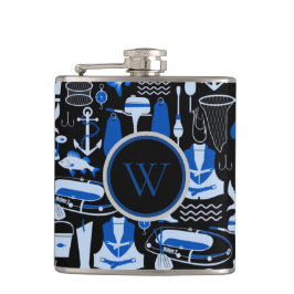 Flasques Monogramme Gone Pêche Motif bleu
