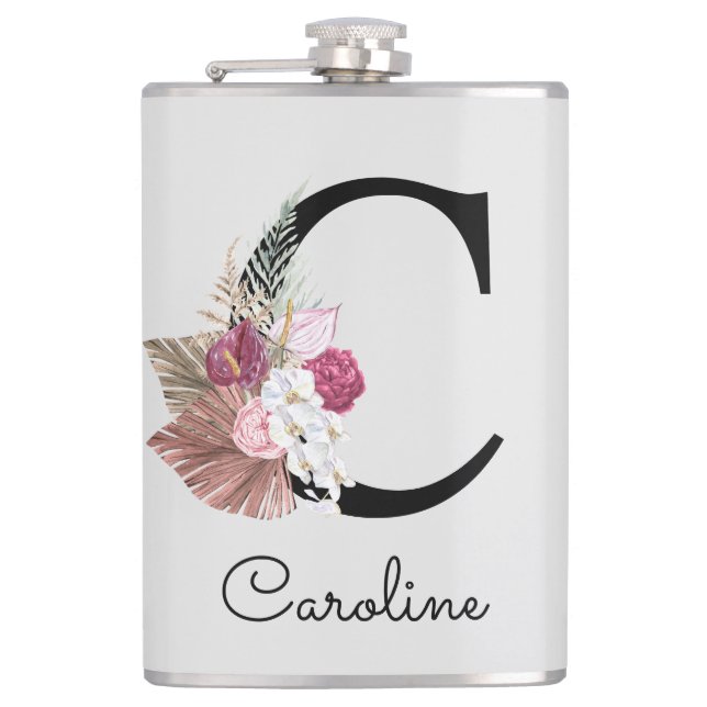 Flasques Monogramme Initiale C Rose Bohème Féminin Floral (Devant)