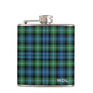 Flasques Monogramme lyonnais Tartan vert et bleu plaid