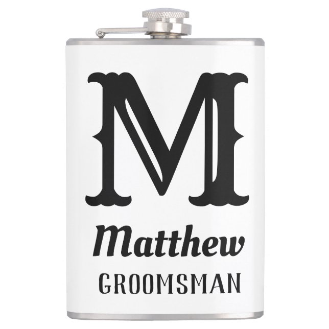Flasques Monogramme Masculin Nommé Mariages Classiques Noir (Devant)