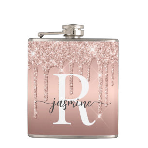 Flasques Monogramme Métallique Ombré Paillettes Or Rose Mod