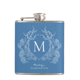 Flasques Monogramme moderne classique Français Bleu Floral