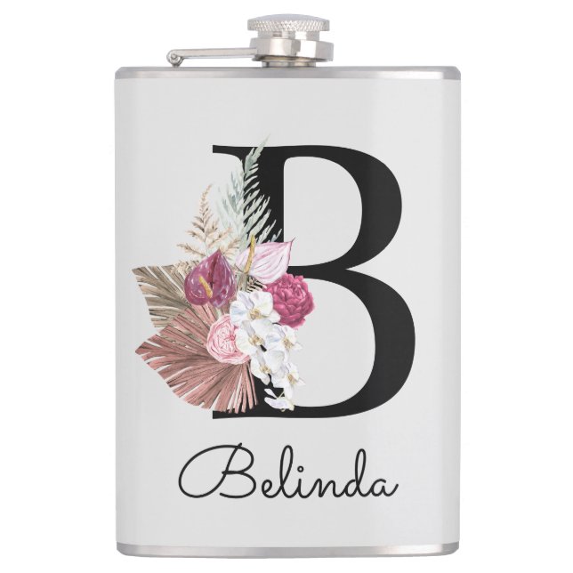 Flasques Monogramme Moderne Initiale B Florale Rose (Devant)
