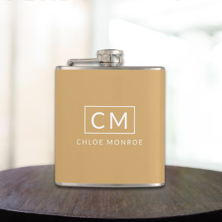 Flasques Monogramme moderne minimaliste jaune moutarde Nom