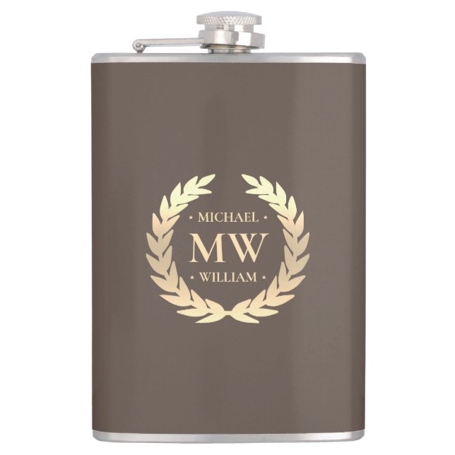 Flasques Monogramme moderne Nom Golfer Initiales Or Brown (Devant)