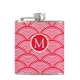 Flasques Monogramme Motif de pétoncle rouge et blanc