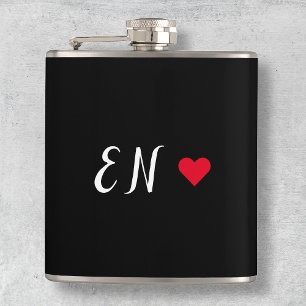 Flasques Monogramme Noir Coeur Rouge Script manuscrit