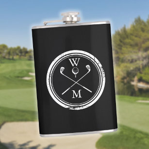 Flasques Monogramme noir et blanc personnalisé Golf