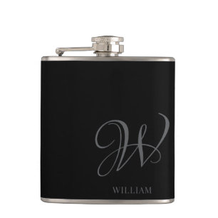 Flasques Monogramme noir gris élégant personnalisé initial