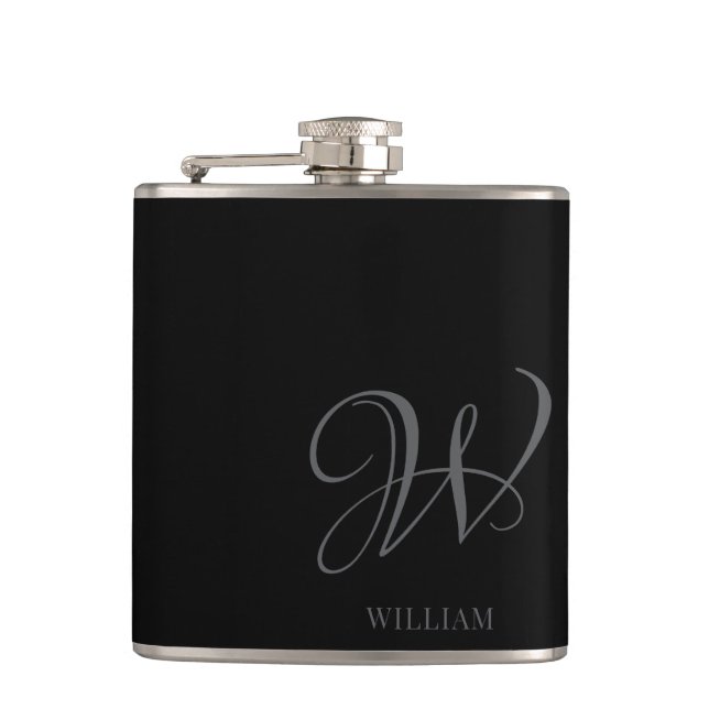 Flasques Monogramme noir gris élégant personnalisé initial (Devant)