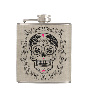 Flasques Monogramme Noir & Pink Sugar Skin sur Burlap