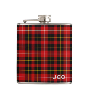 Flasques Monogramme O'Connell Tartan Plaid rouge et noir
