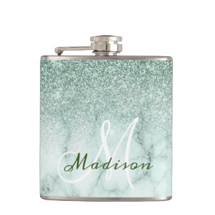 Flasques Monogramme Ombre Vert Menthe Marbre Paillettes