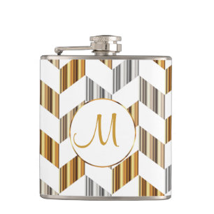 Flasques Monogramme - or, argent et conception blanche de