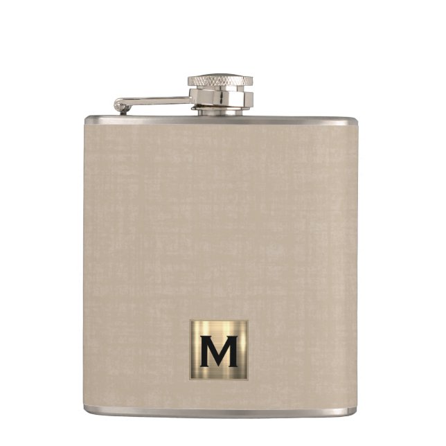 Flasques Monogramme or de lin beige (Devant)