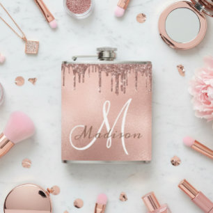 Flasques Monogramme paillettes rose gold et gouttes de plui