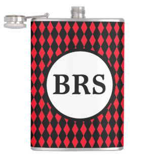 Flasques Monogramme personnalisable Red & Black Harlequin