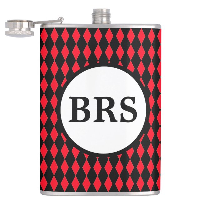 Flasques Monogramme personnalisable Red & Black Harlequin (Ouvert)