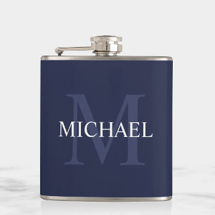 Flasques Monogramme personnalisé classique et nom Navy Blu