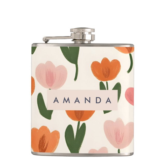 Flasques Monogramme Personnalisé Cute Spring Tulip Motif (Devant)