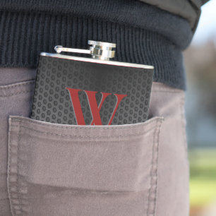 Flasques Monogramme personnalisé en simili cuir noir rouge