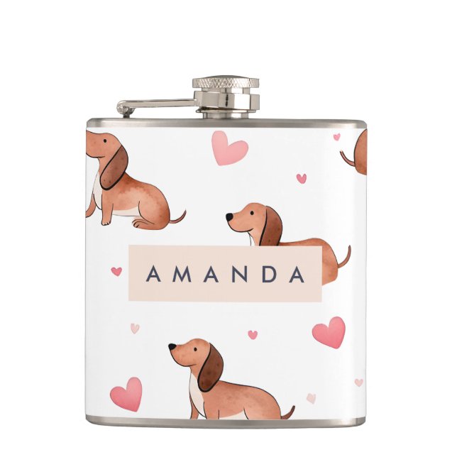 Flasques Monogramme Personnalisé Mignon Chien Dachshund (Devant)