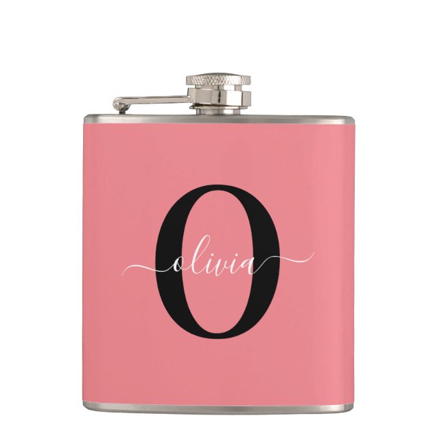 Flasques Monogramme personnalisé Nom de script noir blanc r (Devant)