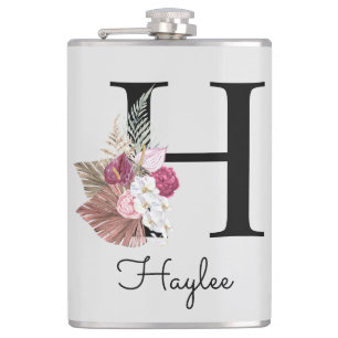 Flasques Monogramme rose boho floral initiale H