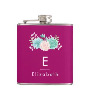 Flasques Monogramme rose et vert