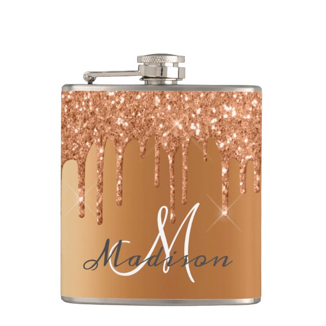 Flasques Monogramme Rose Gold Parties scintillant Drives Gi (Devant)