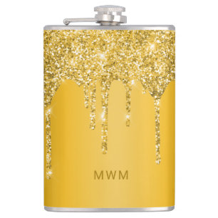 Flasques Monogramme scintillant avec gouttes de paillettes