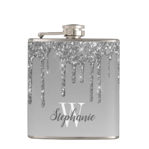 Flasques Monogramme scintillant faux argent élégant