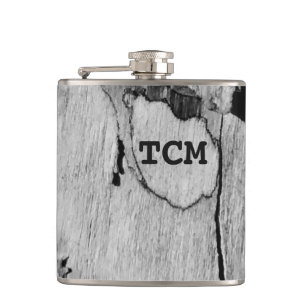 Flasques Monogramme sur bois noir et blanc