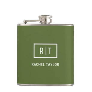Flasques Monogramme vert olive foncé moderne