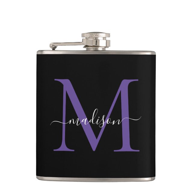 Flasques Monogramme violet violet noir moderne Nom du scrip (Devant)