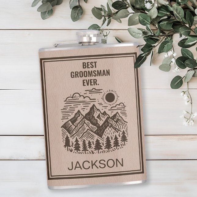 Flasques Montagnes Modernes Rustiques Garçon d'Honneur Pers (Rustic Modern Mountain Groomsman Custom Flask)