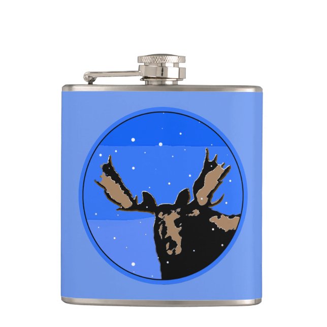 Flasques Moose en hiver - Art original de la faune (Devant)