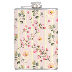 Flasques Motif à rayures florales rose pâle