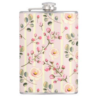 Flasques Motif à rayures florales rose pâle