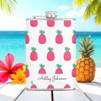 Flasques Motif Ananas Rose Blanc Mignon