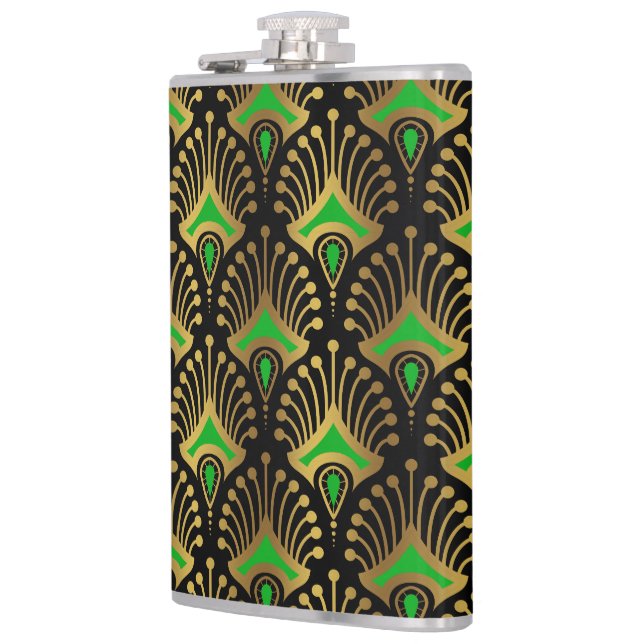 Flasques Motif Art déco or et vert sur noir (Gauche)