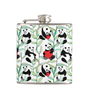 Flasques motif avec de beaux pandas avec des coeurs