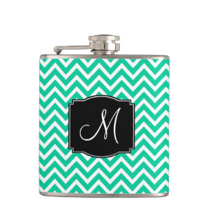 Flasques Motif Chevron Vert des Caraïbes avec Monogramme