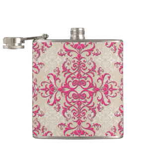 Flasques Motif damassé floral de style victorien chic rose